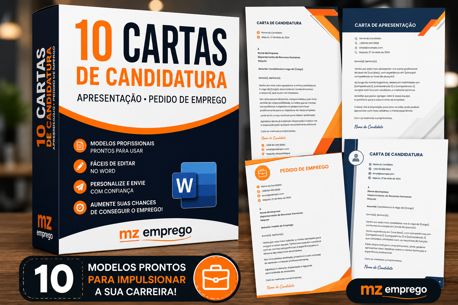 Pacote de 10 Cartas Profissionais | Modelos Editáveis em Word – Destaca-te da concorrência