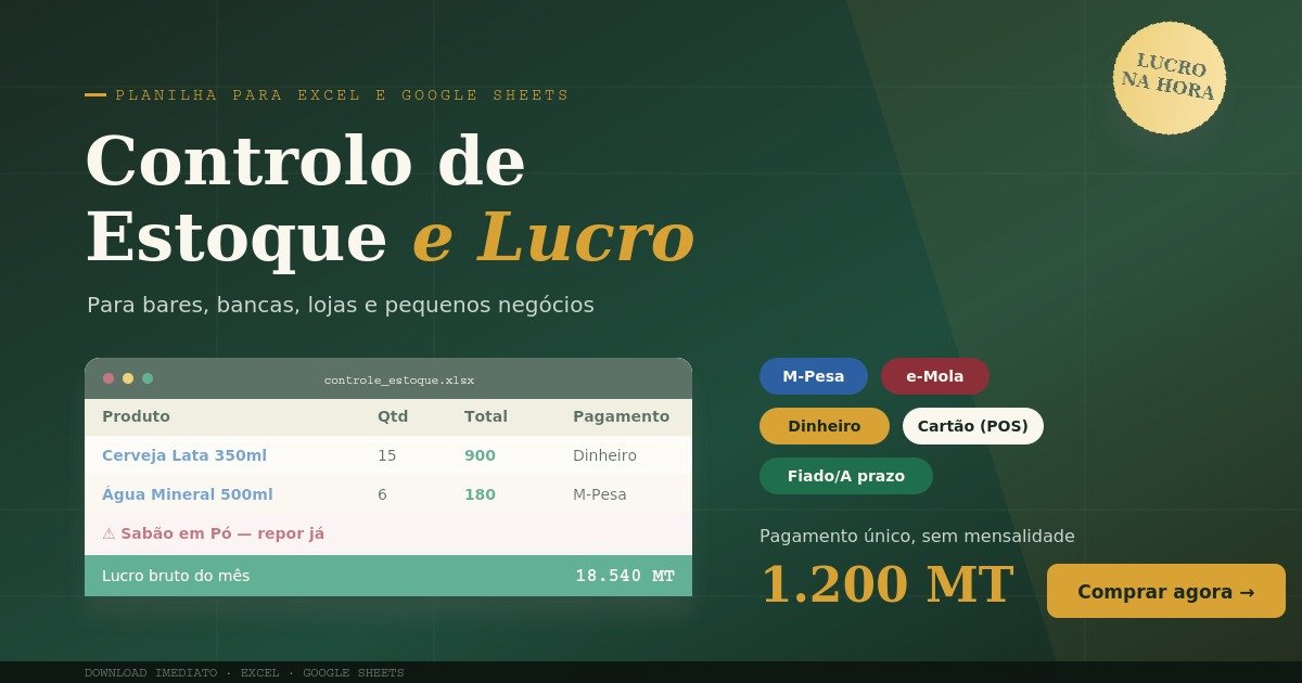 (Controle de stock & Lucros): Planilha inteligente para bares, bancas, lojas e pequenos negócios